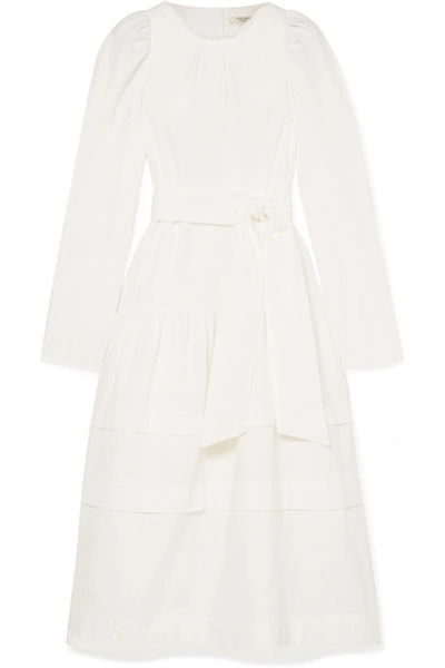 Atlantique Ascoli Datcha Belted Ruffled Swiss-dot Cotton Midi Dress In White