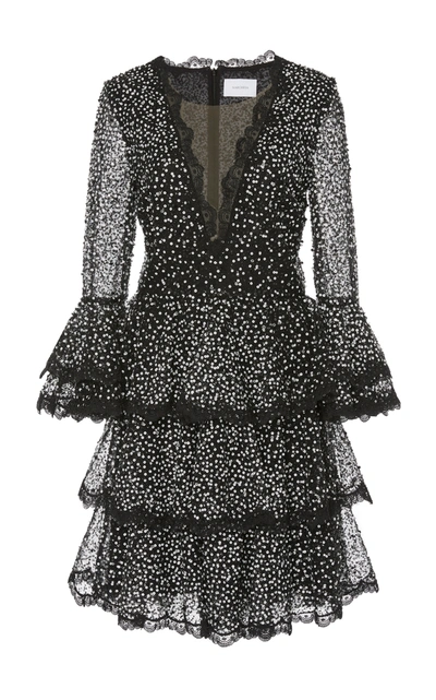 Marchesa Sequin Embellished V-neck Cocktail Dress In Black