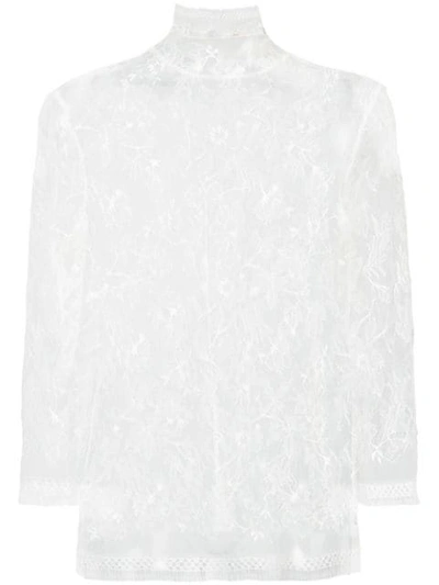 Adam Lippes Crepe Overlay Lace Chantilly Top In Ivory