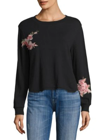 Ella Moss Roseanna Floral Patch Sweatshirt In Black