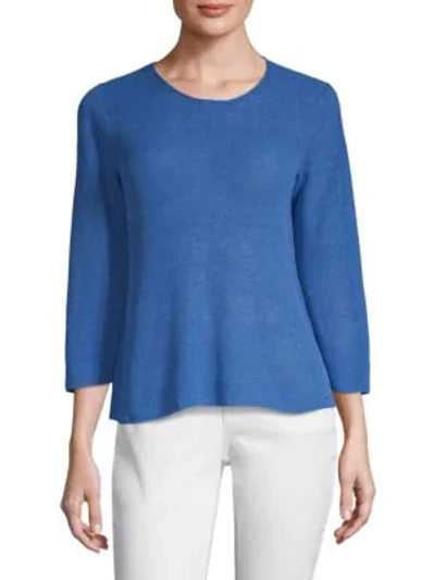 Eileen Fisher Roundneck Three-quarter Sleeve Top In Bluebell