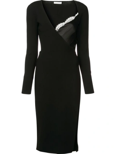 Altuzarra Gianni Cami-inset V-neck Long-sleeve Bodycon Knit Dress In Black