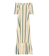 Asceno Off-the-shoulder Striped Silk Crepe De Chine Dress In Multicolour