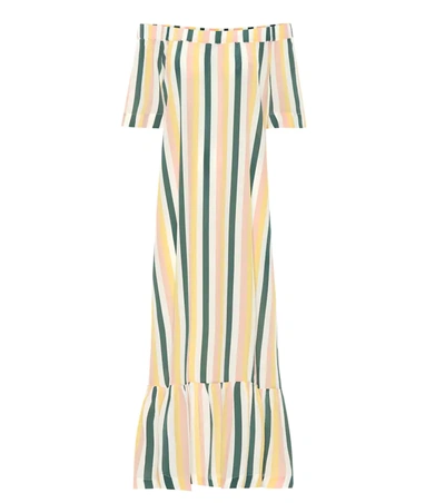 Asceno Off-the-shoulder Striped Silk Crepe De Chine Dress In Multicolour