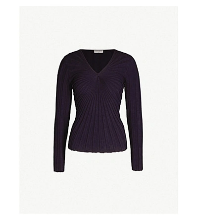 Sandro Ribbed Stretch-knit Jumper In Navy Blue