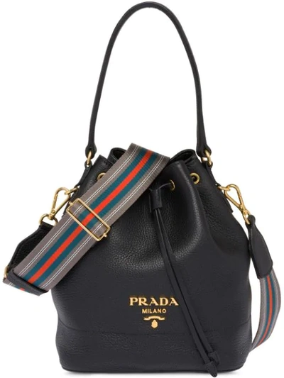Prada Daino Top-handle Bucket Bag With Web Strap In Black