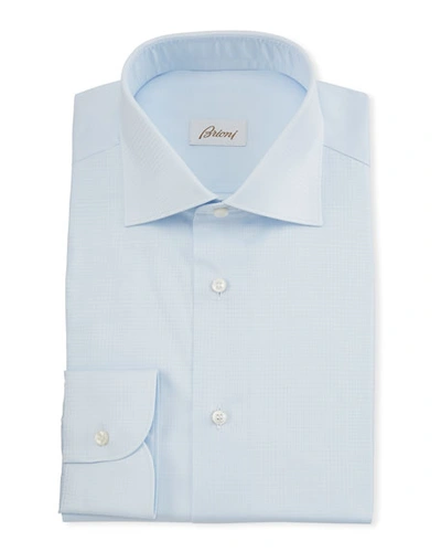 Brioni Men's Plaid Jacquard Dress Shirt In Blue