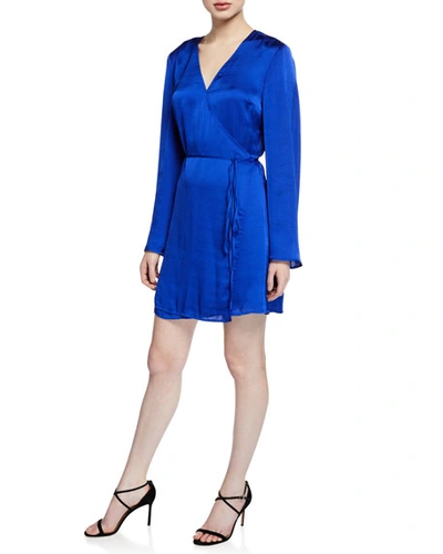 Cupcakes And Cashmere Kaidence Satin Long-sleeve Wrap Dress In Cobalt