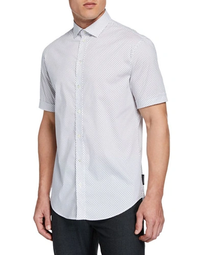 Emporio Armani Men's Short-sleeve Micro-diamond Shirt In White