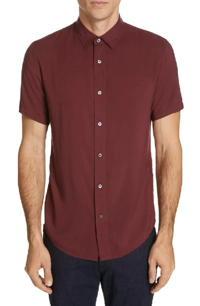Emporio Armani Men's Short-sleeve Woven Viscose Shirt In Solid Dark Red