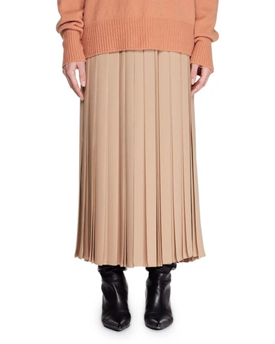 The Row Vanessa Long Pleated Silk Skirt In Beige