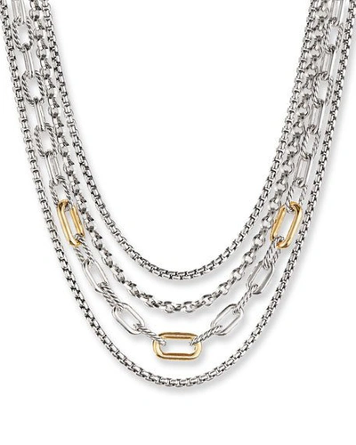 David Yurman 4-row Mixed Chain Bib Necklace In Silver