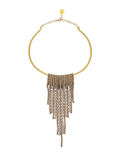 Devon Leigh Mesh Crystal Bar Collar Necklace In Gold