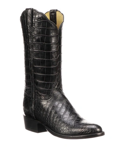 Lucchese Men's Baron Gator Western Boots (made To Order) In Black