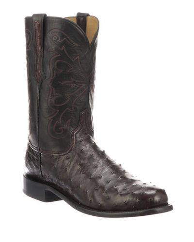 Lucchese Men's Hudson Full Quill Boots (made To Order) In Black Cherry