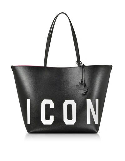 Dsquared2 Saffiano Leather Icon Traveler Tote Bag In Black