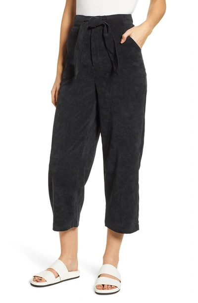 The Fifth Label Philosophy Belted Corduroy Crop Pants In Washed Black