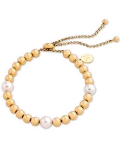 Majorica Gold-tone Bead & Imitation Pearl Slider Bracelet