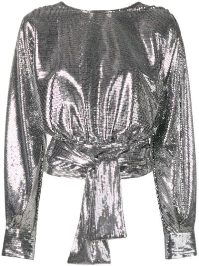Msgm Open-back Sequin Blouse In Silver