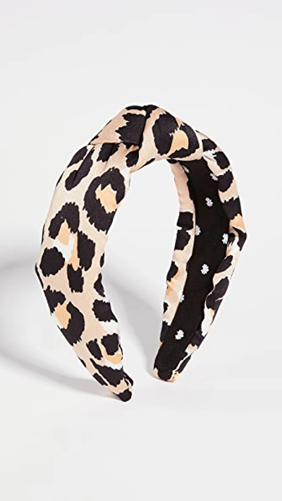 Lele Sadoughi Silk-blend Leopard Print Knotted Headband In Caramel Leopard