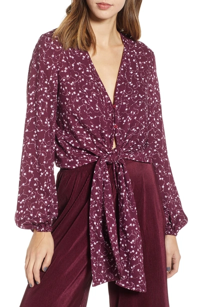 The Fifth Label Celebrated Tie Waist Top In Plum Sparkler