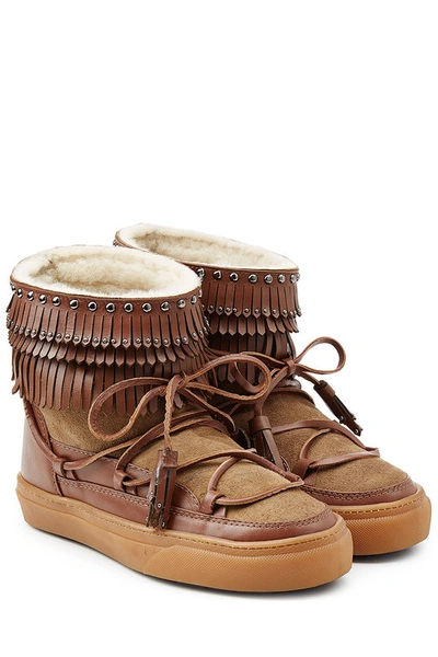 Inuikii Ikkii Suede And Leather Boots With Shearling In Coconut