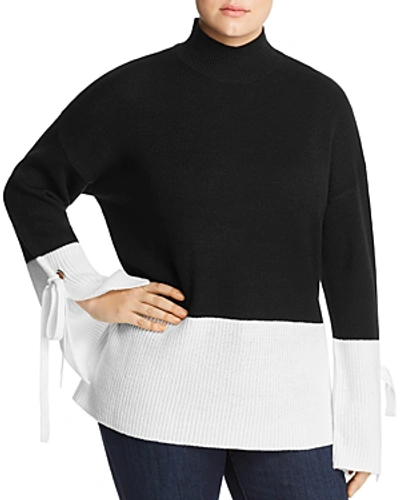 Alison Andrews Color Block Mock Neck Sweater In Black Multi