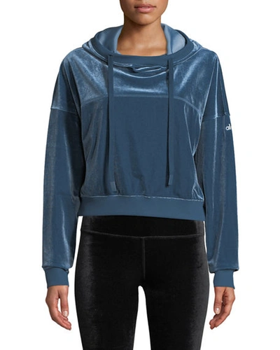 Alo Yoga Layer Velour Long-sleeve Hooded Pullover Top In Eclipse