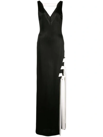 Galvan Sleeveless Lace-up High-slit Jersey Gown In Black
