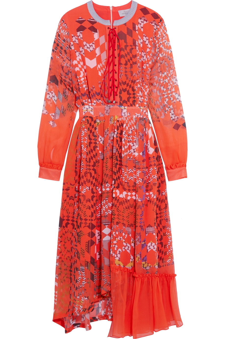 Preen By Thornton Bregazzi Lace-up Printed Silk-chiffon Midi Dress ...