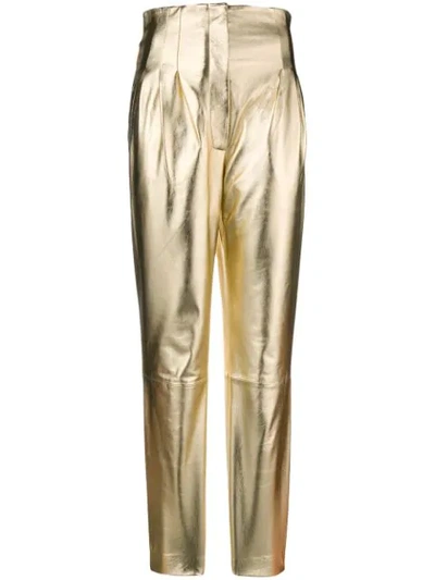 Alberta Ferretti High Waisted Metallic Leather Pants In Gold