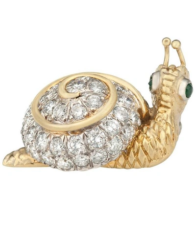 Kojis Gold Diamond And Emerald Snail Brooch