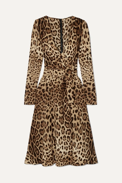 Dolce & Gabbana Leopard-print Crepe De Chine Midi Wrap-effect Dress In Multi