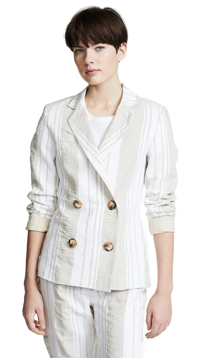 Anna October Soft Stripe Blazer In Beige/white