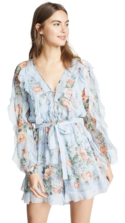 Zimmermann Bowie Silk Frill Romper In Lilac Floral