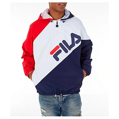 Fila Men's Harrison Half-zip Nylon Hoodie In White / Blue Size X-large