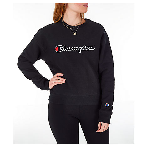 Champion Women's Reverse Weave Chenille Crew Sweatshirt In Black Size  Medium Cotton/polyester | ModeSens