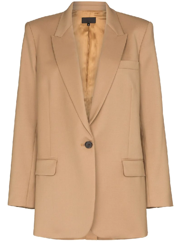 Nili Lotan Diane Longline Wool-Blend Blazer In Brown | ModeSens