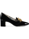 Gucci Patent Leather Mid-heel Pump With Double G In Black