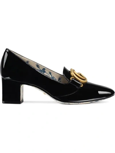 Gucci Patent Leather Mid-heel Pump With Double G In Black