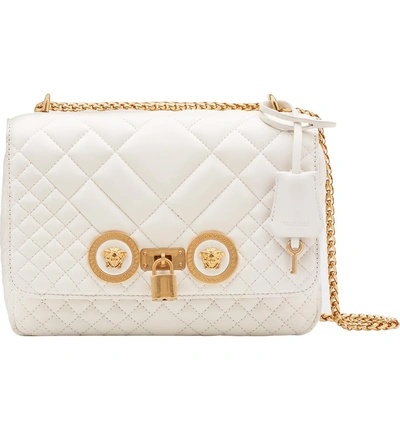 Versace Medium Icon Quilted Leather Shoulder Bag In Off White/ Tribute Gold