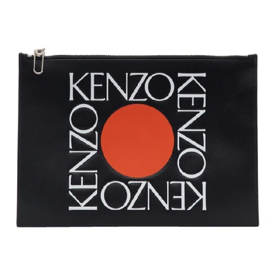Kenzo Black Leather Square Logo Pouch In 99 Black