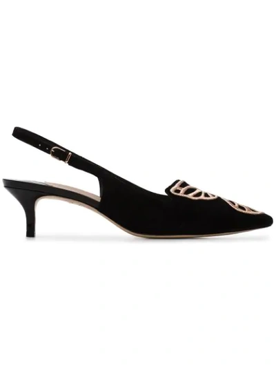 Sophia Webster Butterfly Embroidered Suede Slingback Pumps In Black