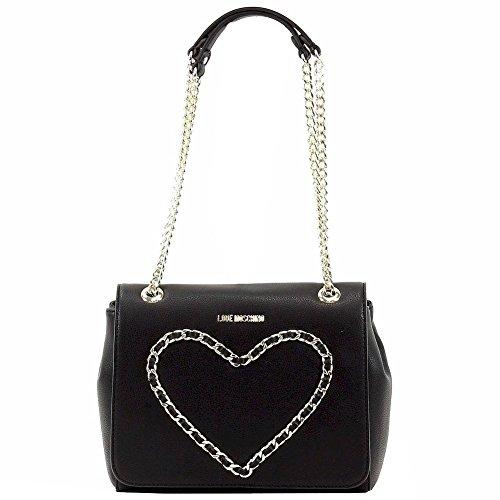 Love Moschino Women's Chain Heart Flap Over Leather Satchel Handbag In ...