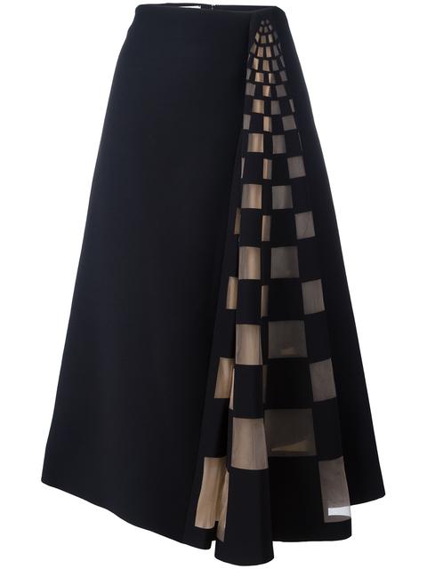 Fendi Tulle Grid-inset Wool & Silk Skirt In Black | ModeSens