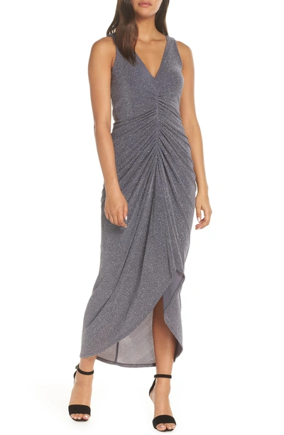 Vince Camuto Ruched Glitter Knit Gown In Steel