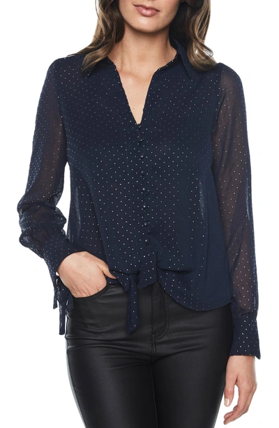 Bardot Dot Pattern Top In Navy
