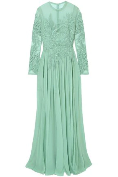 Elie Saab Woman Embellished Silk-blend Swiss-dot Tulle, Lace And Chiffon Gown Mint