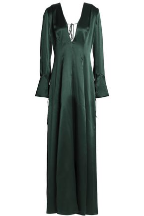 dark green satin maxi dress