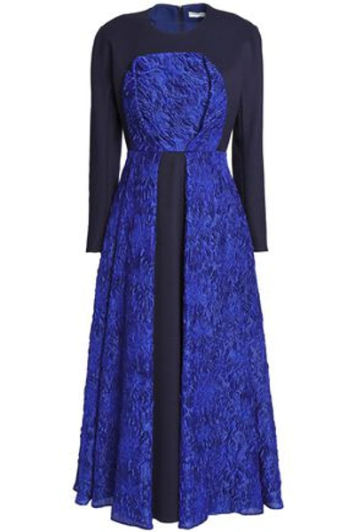 Delpozo Woman Paneled Cloqué-jacquard Midi Dress Midnight Blue